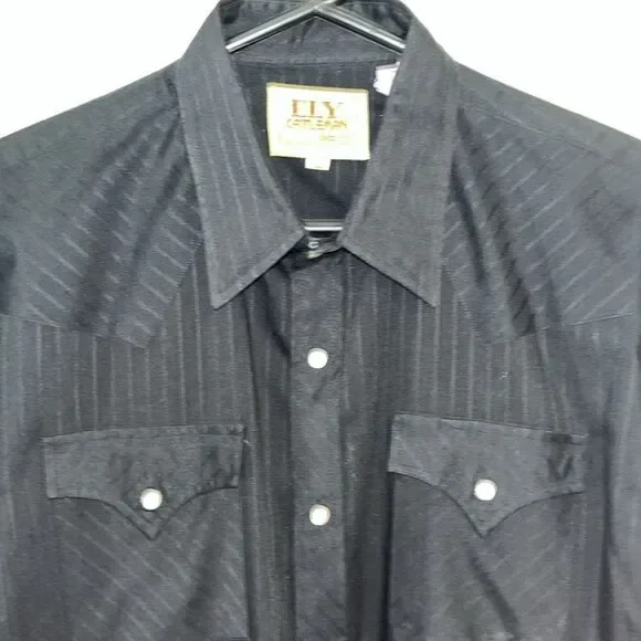 Black Vintage Ely Cattleman Snap Pearl Western Cowboy Rockabilly LS Shirt L mens - Picture 6 of 6